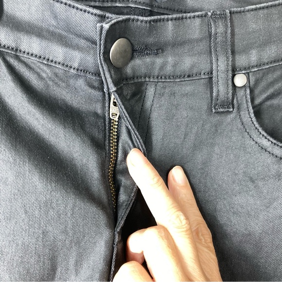 Eileen Fisher Waxed Black Jeans 10P Organic Cotton Coated Stretch Rock - Picture 8 of 16